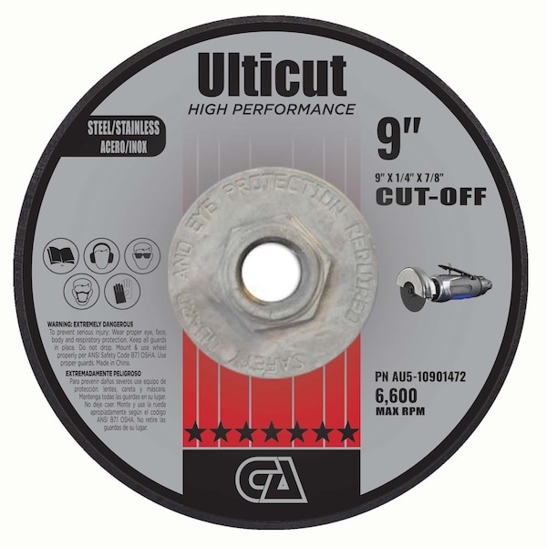 Continental Abrasives 9" x 1/4" x 5/8-11" Ulticut T27 Depressed Center Grinding Wheel AU5-10901472 - main